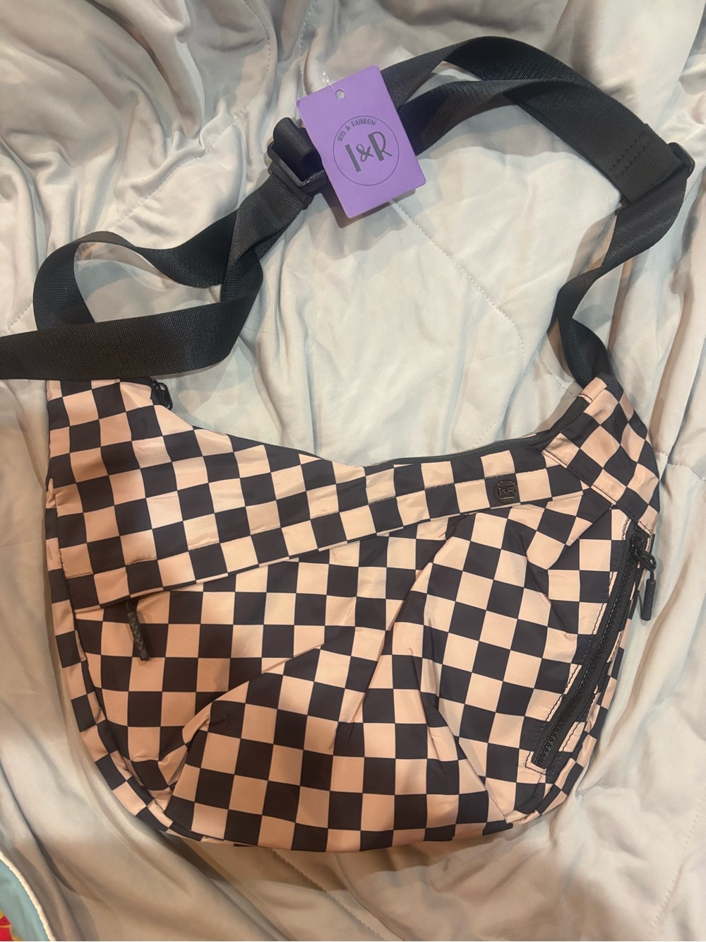 Rainbow Checkerboard Shoulder Bag in Black and Cream